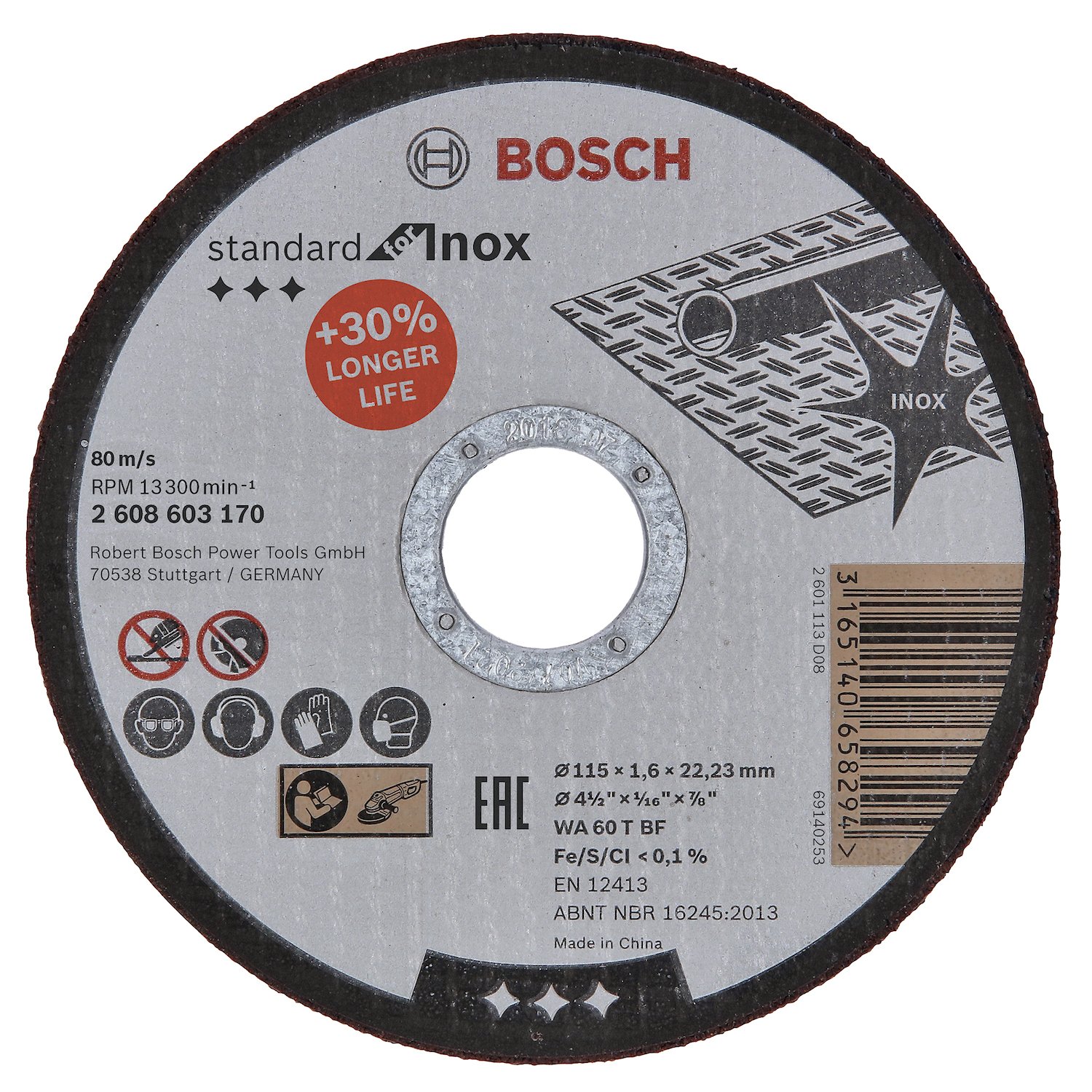 Disco de Corte Bosch Standard for Inox 115x1,6mm Reto