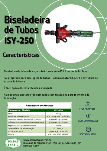 Biseladora de Tubos à Frio Soldas Brasil ISY-250