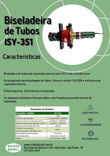 Biseladora de Tubos à Frio Soldas Brasil ISY-351