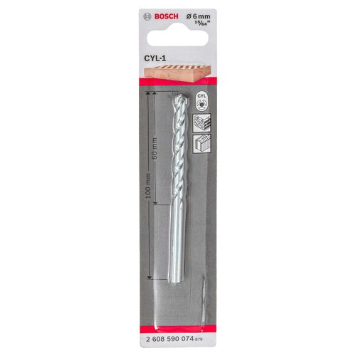 Broca Bosch CYL-1 para concreto encaixe cilíndrico Ø6 x 60 x 100 mm