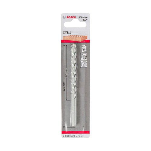 Broca Bosch CYL-1 para concreto encaixe cilíndrico Ø8 x 80 x 120 mm