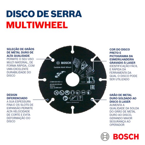 Disco de Corte Multimaterial Bosch para Esmerilhadeira 125mm