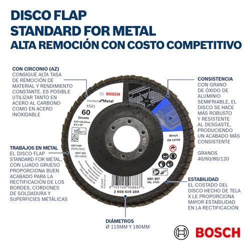Disco flap curvo Bosch Standard for Metal; 180mm G120