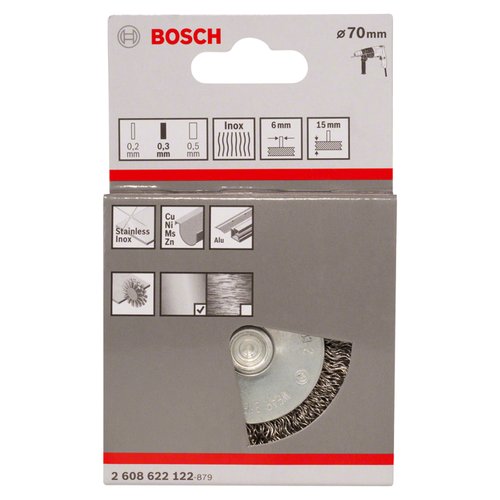 Escova de aço Bosch para furadeira arame ondulado inox 70mm