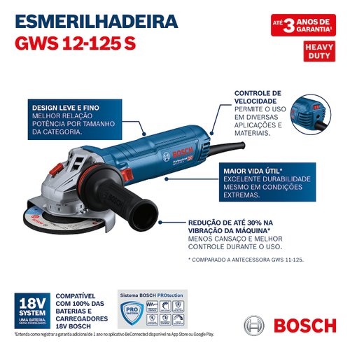 Esmerilhadeira angular 5" Bosch GWS 12-125 S 1200W 220V