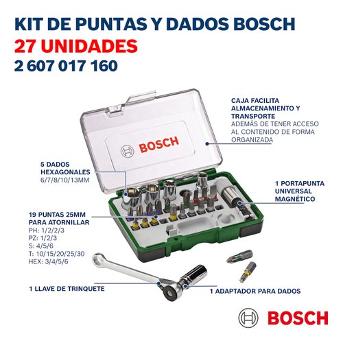 Kit de pontas e soquetes para parafusar Bosch com 27 peças
