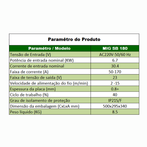 Máquina de Solda Inversora MIG SB180 MIG/MAG 220V Portátil
