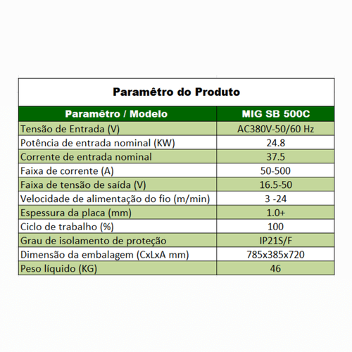 Máquina de Solda Inversora MIG SB500C