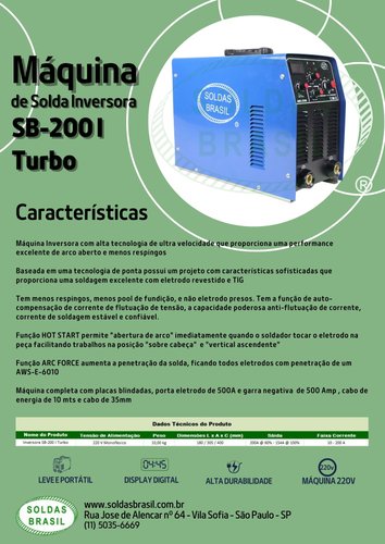 Máquina de Solda Inversora SB 200I 220V