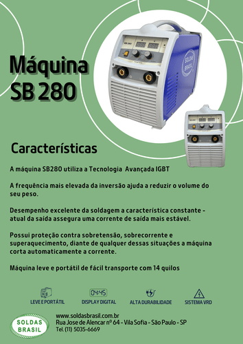 Máquina de Solda Inversora 280 Amperes Com VRD SB280