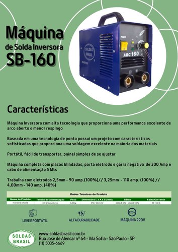 Máquina de Solda Inversora SBARC 160A 220V Monofásico