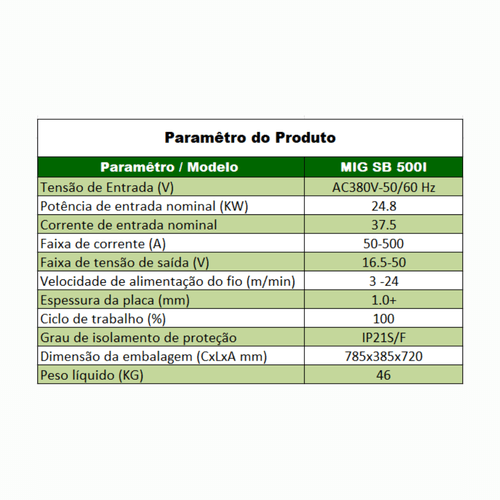 Máquina de Solda MIG Inversora MIG SB500I