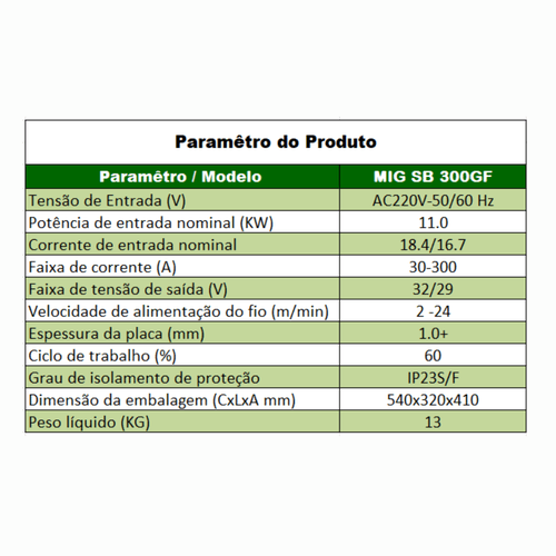 Máquina de Solda Inversora MIG SB300 MIG/MAG Portátil 220V