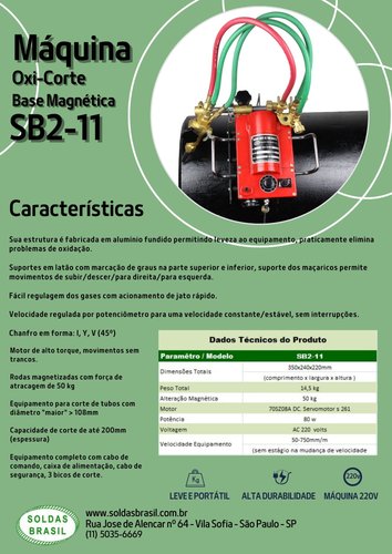Máquina Oxi-Corte Tubos com Base Magnética SB2-11