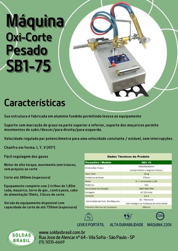 Máquina Oxi-Corte Pesado SB1-75 com 2 trilhos de 1,80m