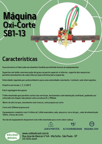 Máquina Oxi-Corte SB1-13 Tartaruga MAG com 2 Trilhos de 1,60m