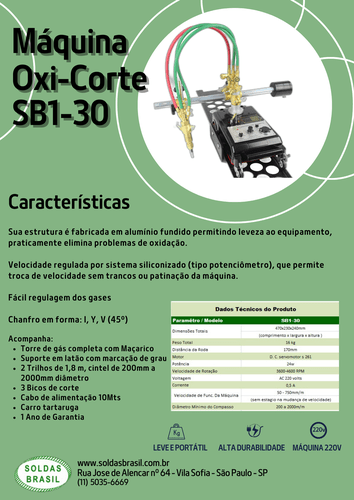 Máquina Oxi-Corte SB1-30 Com 2 Trilhos Alumínio 1,80 MT