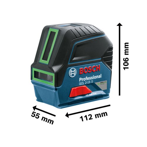 Nível a laser verde Bosch GCL 2-15 G 15m, suporte e maleta