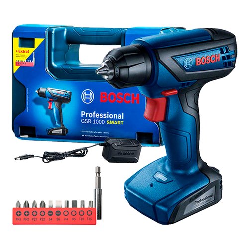 Parafusadeira Furadeira a bateria Bosch GSR 1000 Smart 12V 10 bits e maleta
