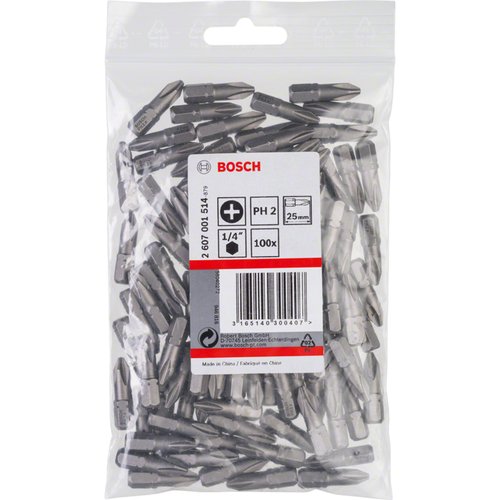 Pontas Bosch Extra Hard Phillips PH2, 25mm com 100 peças