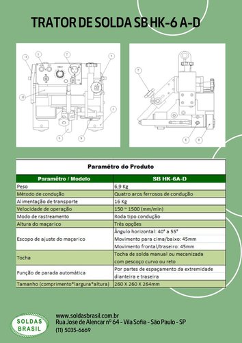 Trator de Solda SB-6A-D Com 2 Trilhos 1.8 Metros