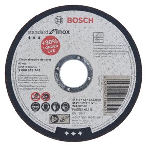 Disco de corte Bosch Standard for Inox 115x1,6mm centro reto