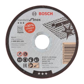 Disco de Corte Bosch Standard for Inox 115x1mm Reto