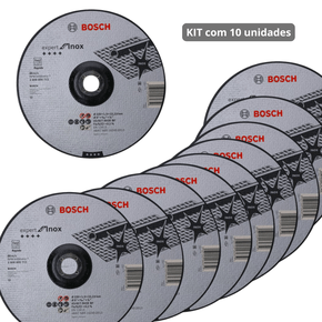 Kit com 10 Discos Corte Bosch Expert for Inox 230x1,9mm Centro Deprimido