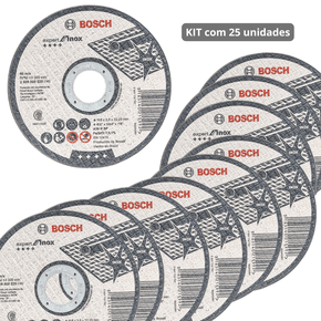 Kit com 25 Discos de Corte Bosch Expert for Inox 115x2,0mm Centro Reto