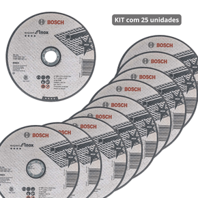 Kit com 25 Discos de Corte Bosch Expert for Inox 180x2,0mm Centro Reto